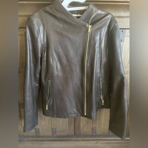 Cole Haan Black Leather Jacket with Gold Accents XL
